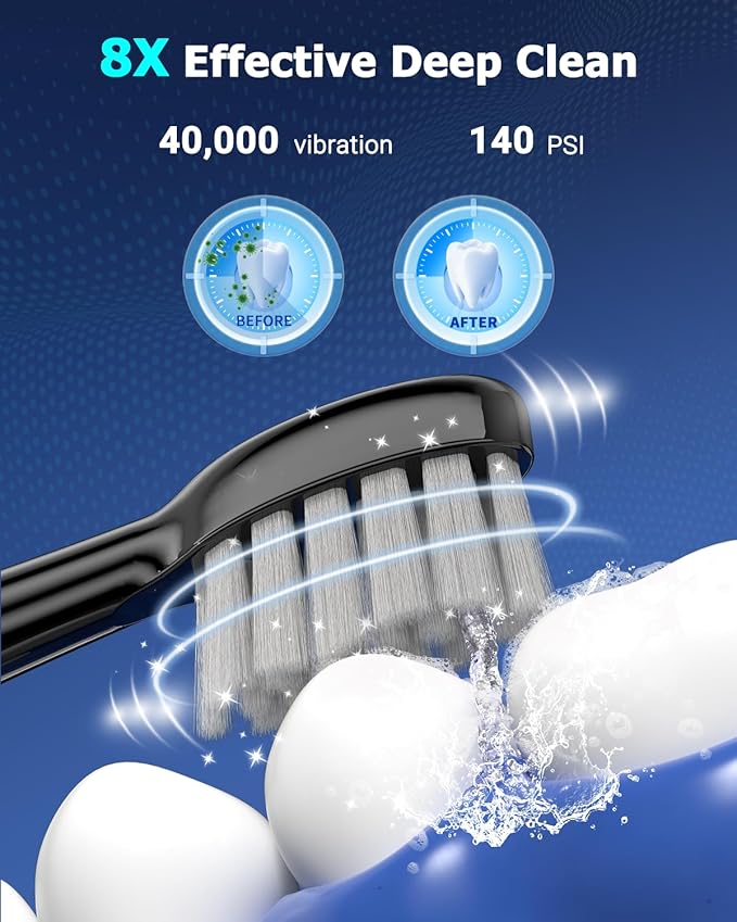 Electric Toothbrush with Water Flosser 3-in-1 Combo, Professional Sonic Toothbrush for Adults, 3 Brush Modes+5 Floss Speeds, Rechargable, 2.0 Flossing Toothbrush for Oral Care, Portable Travel Case