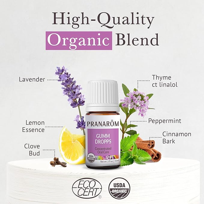 Pranarom - Gumm Dropps Essential Oil for Teeth & Gums, Natural for Oral Care, Pure & Organic Essential Oils (Peppermint, Thyme, Clove, Lemon, & Cinnamon), 5 ml