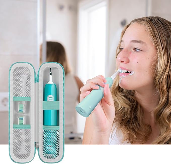 Toothbrush Travel Hard Case Compatible with Oral-B Pro 1000, 2000, 3000, 3500, 1500/ for Philips Sonicare ProtectiveClean 4100 5100 Electric Toothbrush with Mesh Pocket&Carabiner - White (Bag Only)