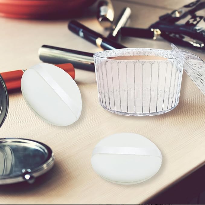 3 Pcs Body Face Plastic Powder Puff and Container Dish Fluffy Soft Large Powder Puff for Women(Roman jar Shape)