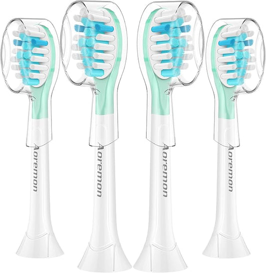 Aoremon Replacement Heads for Sonciare C3: Toothbrush Heads fit for Philips Sonicare 2 Series 3 Series ProtectiveClean DiamondClean FlexCare HealthyWhite 4100 5100 6100 G3 W3 C2 G2 C1, 4 Count,White