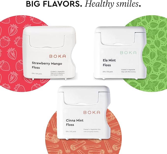 Boka Strawberry Mango Woven Dental Floss, Made from Natural Vegetable Wax, Teflon-Free, 30 Yards of Waxed Floss (Pack of 2)
