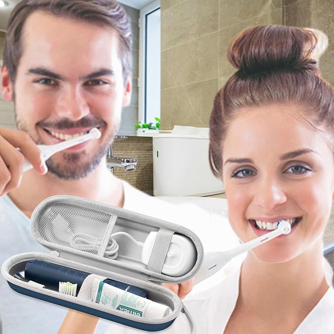 TYSORETY Toothbrush Travel Case for Oral B/Oral-B Pro 1000 1500 5000 7000 & Philips Sonicare 4100 1100 5300 5100 6100/iO Electric Toothbrush, Hard Protective Storage Bag (Deep blue)