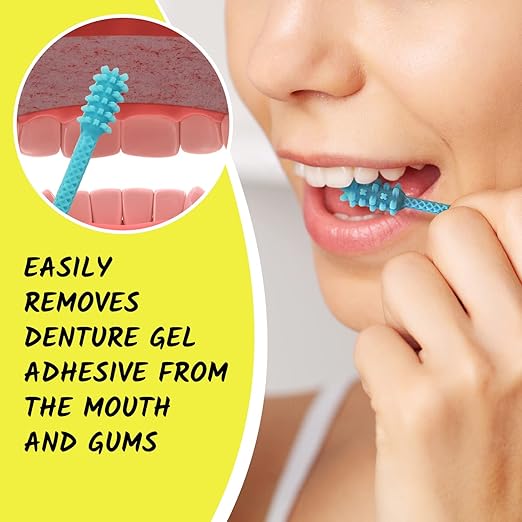V2 Hard Plastic Denture Gel Adhesive Remover - Remove Denture Gel Adhesive from Mouth & Gums, Denture Glue Removal Tool, Oral Hygiene, Scraper w/Textured Grip and Rigid Bristles