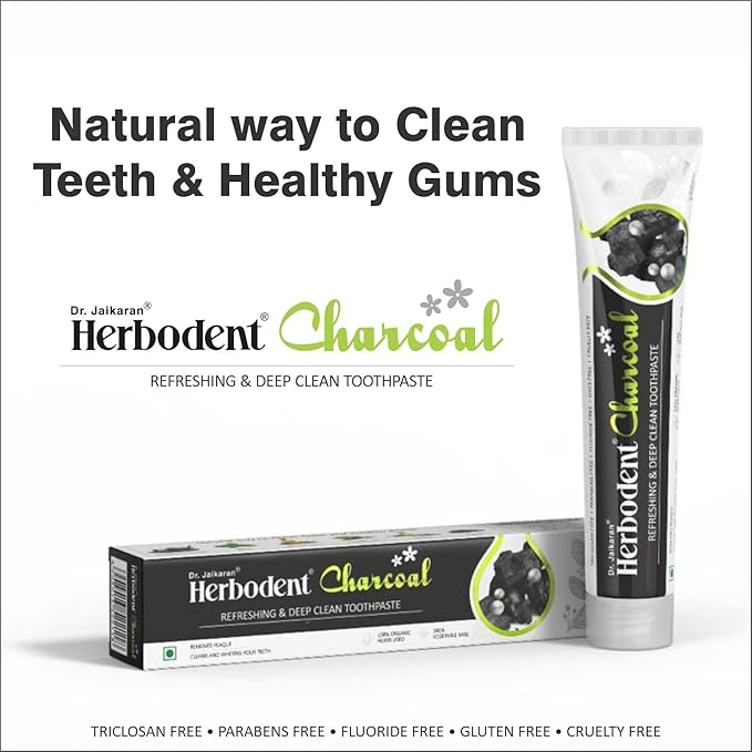 Herbodent® Charcoal Toothpaste - 6.53 Oz Pack of 2 | Whitens Teeth & Fresh Breath | No Bleach, No Fluoride | Activated Bamboo Charcoal & Organic Herbs -Wheat Germ, Thyme, Clove