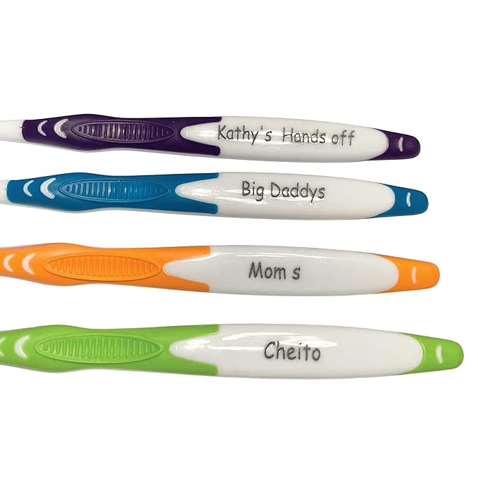 Personalized Gift, Personalized Toothbrushes, 4 Pack Manual Toothbrush Adults, Engraved Light Blue, Dark Blue, Orange, Green, Purple, Red