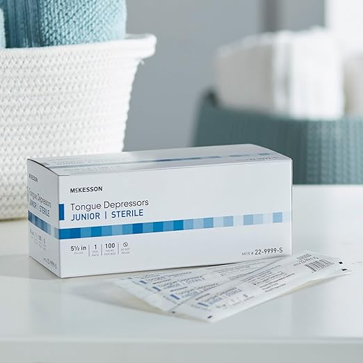 McKesson Tongue Depressors [1000 Count] Junior Size, Sterile, Individually Wrapped, Wood, Unflavored, Splinter-Free, 5.5 in - Use for Medical, Arts, Crafts, Spa - 100 Count, Pack of 10