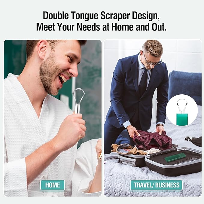 RONAVO Tongue Scraper for Adults (4 PC), Metal Tongue Scraper Rustproof (Travel Cases Included) Reduce Bad Breath, Tounge Scrappers Oral Care, Easy to Use & Wash, 2 Colors