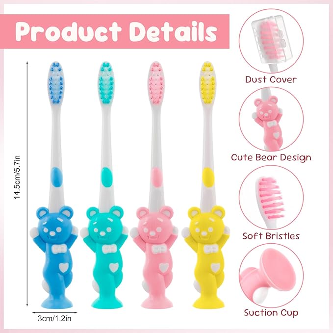 Toothbrushes for Kids In Bulk, Individually Wrapped Disposable Toothbrush Cute Manual Soft Bristles Children Toothbrush With Cover Suction Cup Toddler Toiletries Set for Home/School/Travel (200 Pack)