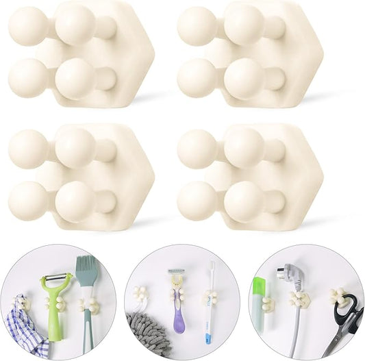 Silicone Toothbrush Holders for Bathroom - Adhesive Shower Toothbrush Holder Wall Mounted, Multi-Function Hook Waterproof Razor Holder Single Hook, Utility Plug Holder for Kitchen Living Room Office