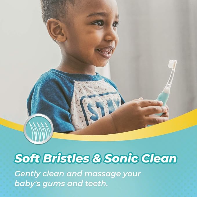 Papablic Toddler Sonic Electric Toothbrush Kids for Ages 1-3 Years, Baby Electric Toothbrush with Cute Dino Cover and Smart LED Timer, 2 Brush Heads (Debby)