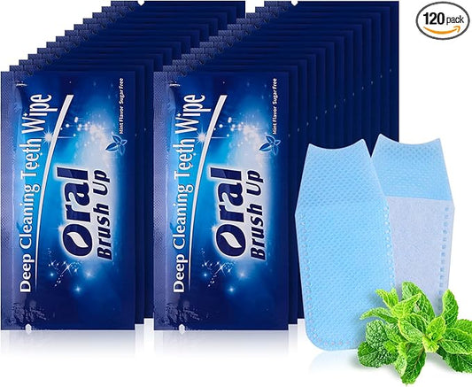 Mint-Flavored Oral Finger Wipes Teeth Whitening Wipes Oral Cleaning Wipe (Dark Blue, 120 Pcs)