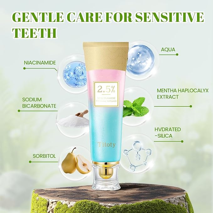 Niacinamide Whitening Toothpaste, 2.5% Niacinamide Intensive Whitening Toothpaste with Natural Gentle Care Deep Stain Removal Clean Mint Flavor, Improves Gum Health, Fresh Breath (1)