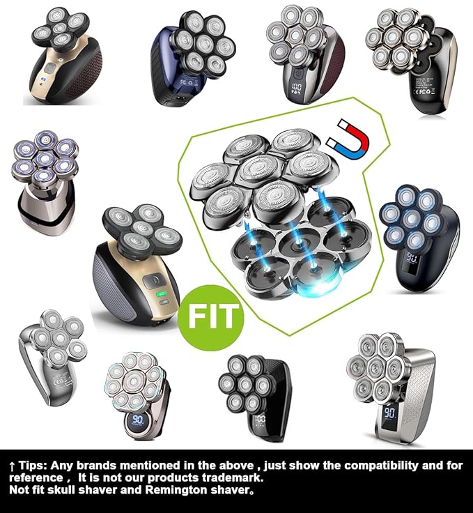 Universal Magnetic 7 Blades Head shaver replacement heads Compatible with Freedom Gold series Head Shaver, and Many Brands, Shaver Replacement Heads for Head Shaver Universal replacement heads