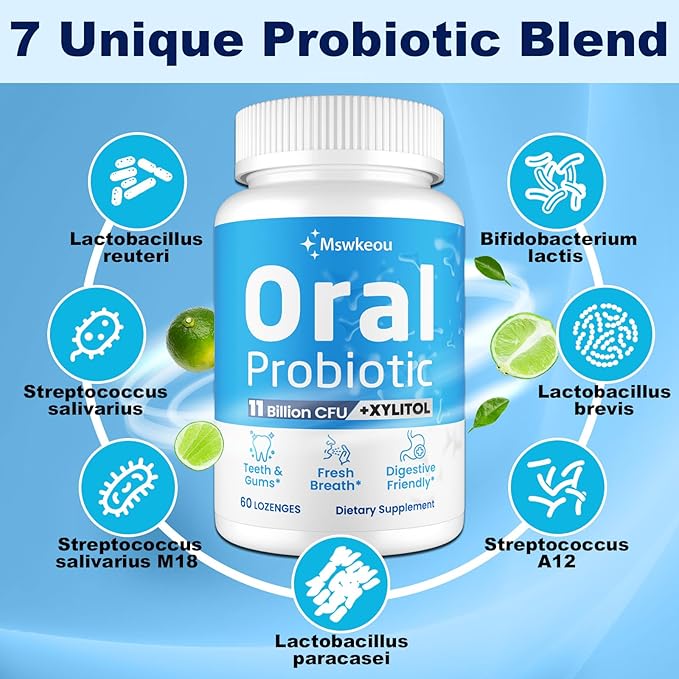 Oral Probiotics for Mouth Bad Breath for Adults 11 Billion CFU, Best Breath Oral Dental Probiotics for Teeth & Gums, Dry Mouth, Gum Restore, Fresh Breath, Chronic Halitosis & Gut Health, 2 Pack