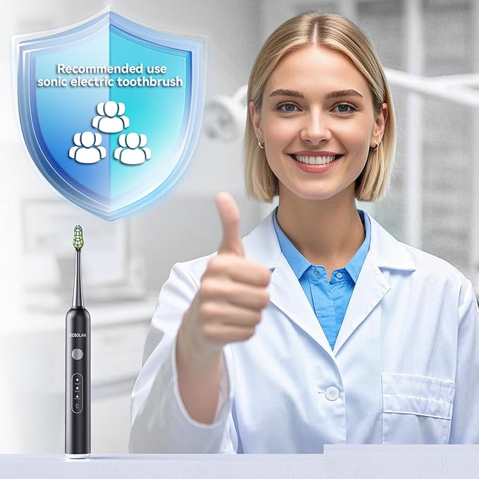 Sonic Electric Power Toothbrush for Adults & Kids,3 Deep Clean Modes IPX7 40000VPM Rechargeable Toothbrush with 8 Brush Heads, Travel Case, 2-Min Smart Timer, One Charge Last 60 Days (Black)