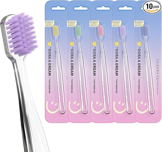 10PCS Dentist-Recommended Soft Crystal Toothbrushes for Adults,Ultra-Soft Bristles Manual Toothbrush Pack for Gentle Plaque Removal & Gum Care, Includes （4 Colors）