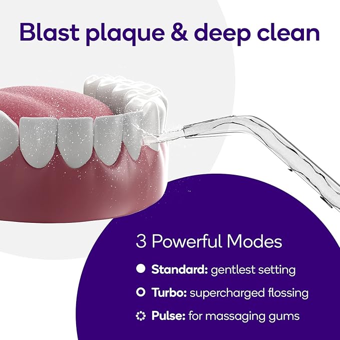 BURST Water Flosser – Electric Cordless Water Floss – 3 Modes, 80-Day Rechargeable Battery, Waterproof – Portable for Travel - Refillable Water Flosser Picks for Teeth Cleaning and Braces – Lavender