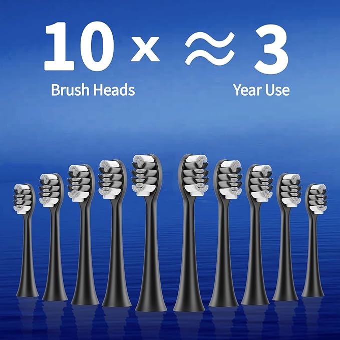 Lumivoid Sonic Electric Toothbrush with 10 Brush Heads for Adults and Children, Up to 30 Days on a Single Charge, 5 Modes, Built-in 2-Minute Smart Timer, IPX8 Waterproof Electric Toothbrush (Black)