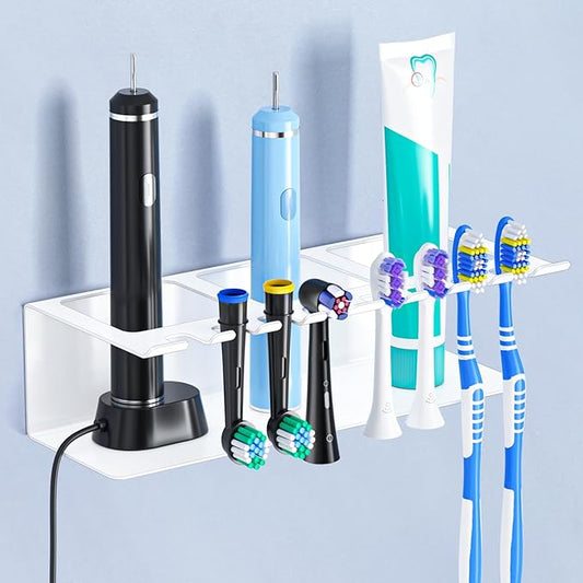 Electric Toothbrush Head Holders, Electric Toothbrush Holders Wall Mounted, Shower Electric Head Holder, Toothbrush and Toothpaste Holder, Tooth Brushing Holder for Bathroom (White, Large)