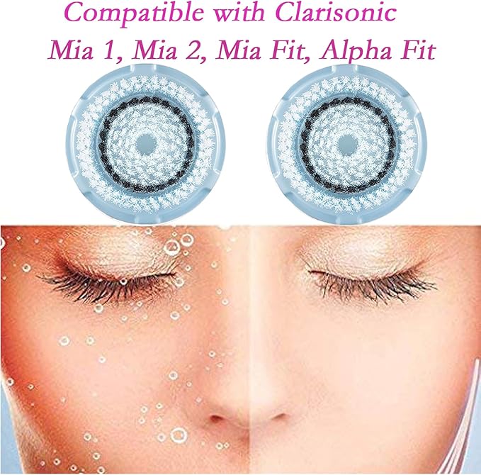 Brush Head Replacements Compatible with Clarisonic Mia 1, Mia 2, Mia Fit, Alpha Fit, Smart Profile Uplift and Alpha Fit Face Cleaning Brush Heads (Delicate-2Pack)