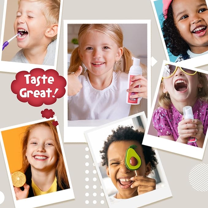 NOHOO Fluoride Free Foam Toothpaste Kids Fruit Flavour,Natural Training Toothpaste for Baby Toddler Children Oral Cleaning and Cavity Protection(Strawberry + Cantaloupe)