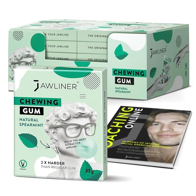 Jawliner® Hard Jwaline Chewing Gum - Sugar Free Spearmint Tough Jaw Gum - Jaw Exerciser Strong Mewing Jawline Mistic Gum - 2x Harder than Regular Chewing Gum 330 Grams (120 Strips)
