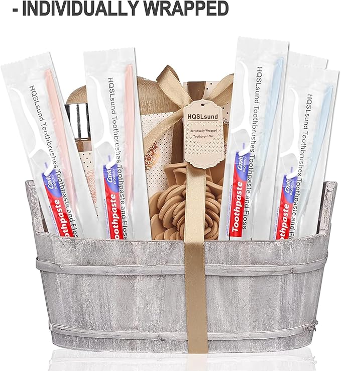 50pcs Disposable Toothbrushes with Toothpaste Floss Individually Wrapped, 2 Color Disposable Toothbrush, 10g Toothpaste, Dental Floss Pick, Bulk Toothbrush Kit for Homeless,Airbnb,Hotel