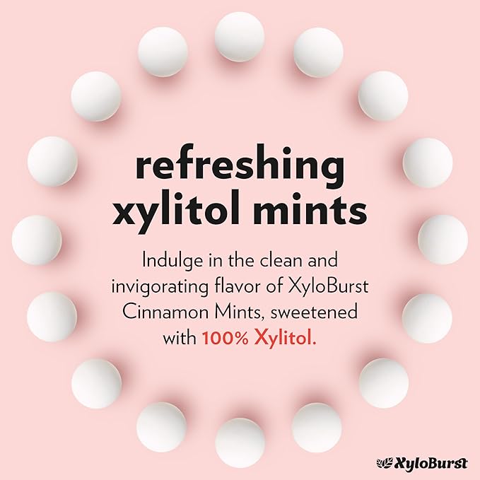 XyloBurst - Xylitol Mints | Sugar Free Breath Mints for Oral Health | Gluten Free, Vegan, Keto Friendly | Aspartame Free Mint | Cinnamon | 200 Count Jar