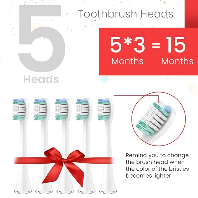 Replacement Toothbrush Heads Compatible with AquaSonic Black Series, Vibe Series, Black Series Pro,and for Duo Series Pro Electric Toothbrush White, Pack of 5