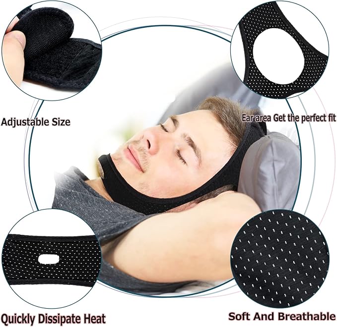 Chin Strap for Sleeping.Anti Snoring Chin Strap for CPAP Users,Adjustable and Breathable Chin Strap,Keep Mouth Closed for Effectively Reduce Snoring,Don't Fade,Skin Friendly Comfortable Sleeping