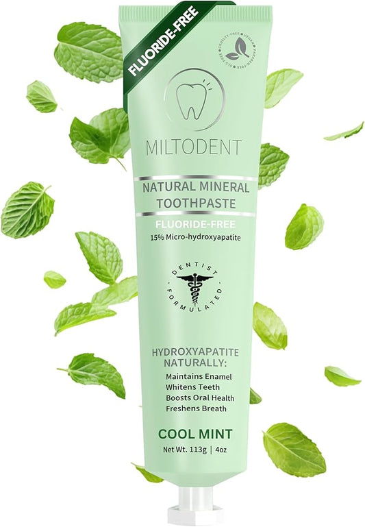 Hydroxyapatite Toothpaste – MILTODENT 15% Micro-Hydroxyapatite Premium Toothpaste Fluoride-Free, Foam-Free, Natural Mineralizing | Safe Alternative to Nano-Hydroxyapatite | SLS-Free & Paraben-free 4oz