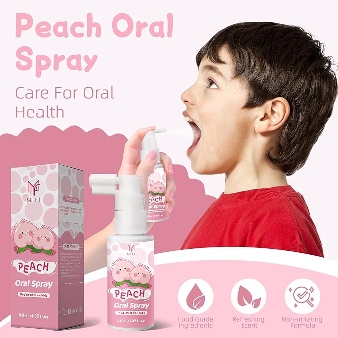 Kids Oral Spray - Probiotic Fruit Flavored Toothpaste Helper for Toddlers, Daily Fresh Breath, Gentle Oral Care Spray for Children (2Pack, Peach)