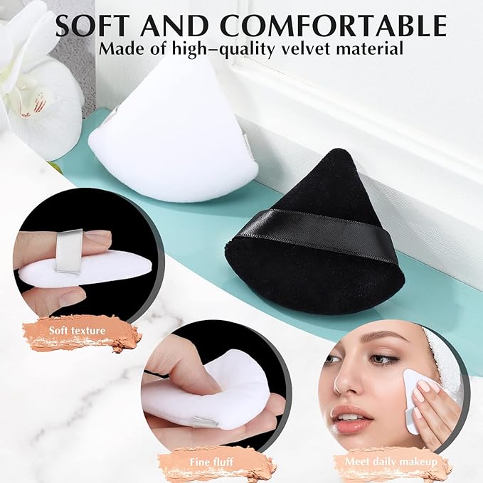 Suclain 48 Pcs Velour Triangle Powder Puff Soft Velour Makeup Puff for Face Powder Makeup Triangle Sponges for Wet and Dry Cosmetic Foundation Loose Mineral Body Tool(Black, White)