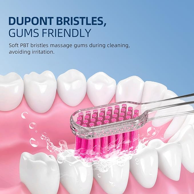 10PCS Dentist-Recommended Soft Crystal Toothbrushes for Adults,Ultra-Soft Bristles Manual Toothbrush Pack for Gentle Plaque Removal & Gum Care, Includes （4 Colors）