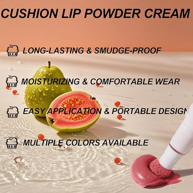 Cushion Lip Powder Cream, Matte Lip Cream - Long-Lasting & Smooth Skin, Non-Drying, Moisturizing Non-Fading Lipstick, CreaM Velvet Finish, Lightweight (N20 Deep peach nude)