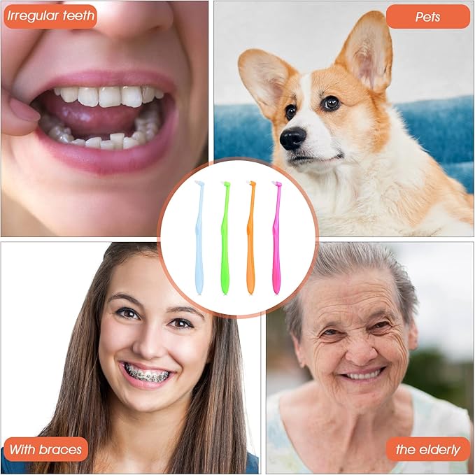 Ouligay 4Pcs End Tuft Toothbrush Adult, End Tuft Brush, Single Tufted Toothbrush Orthodontic Toothbrushes for Braces, Small Head Tiny Interdental Interspace Brush for Detail Cleaning