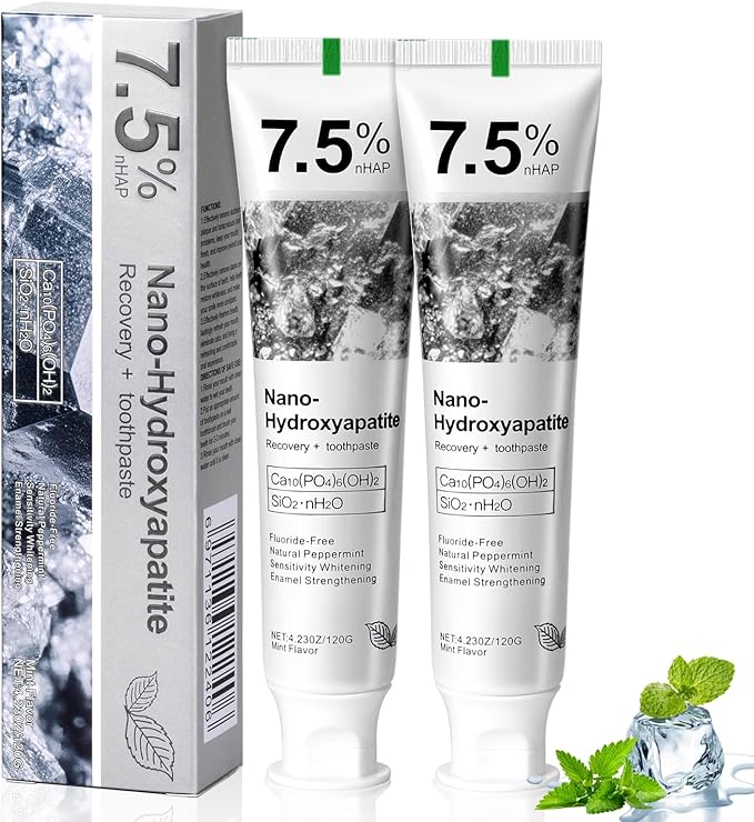 2PCS Hydroxyapatite Toothpaste 7.5 for Enamel Protection, Fluoride-Free Toothpaste for Sensitive Teeth, Fresh Breath, Mild Mint Flavor, 4.23 oz