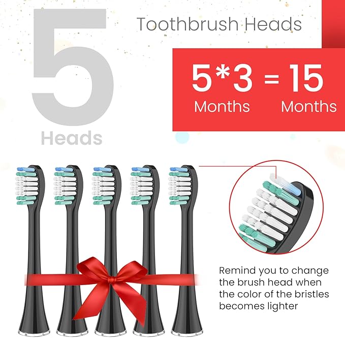 Replacement Toothbrush Heads 5 Pack Compatible with AquaSonic Black Series, Vibe Series, Black Series pro, and Duo Series Pro Electric Toothbrush, Black