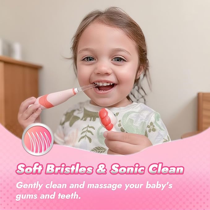 Papablic Toddler Sonic Electric Toothbrush Kids for Ages 1-3 Years, Baby Electric Toothbrush with Cute Unicorn Cover and Smart LED Timer, 4 Brush Heads (Doris)