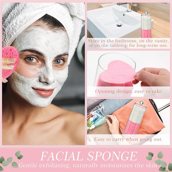 Sieral 120 Pcs Compressed Facial Sponges with Container Disposable Face Sponge Pads for Washing Face Cleansing Exfoliating Esthetician Makeup Removal(Heart,White, Pink)