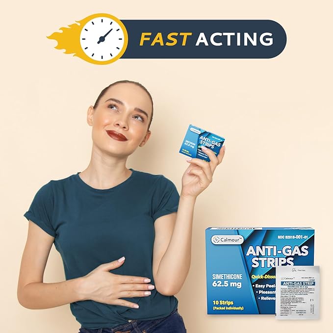 Anti Gas Relief 10 Strips | Mint Flavor Oral Dissolvable Anti Bloating Relief Strips | Rapid Gas Relief for Adults | Effective Bloating Relief for Women | Simethicone Anti Bloating for Women