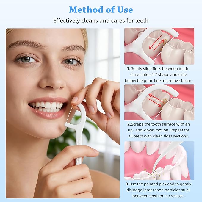 KSIA Klear Dental Floss Picks, 500 Count Tooth Picks Flossers, Dental Floss Cleaner, Dental Flossers for Family, Keep Teeth Clean, Remove Food and Plaque, with 10 Portable Sealed Pouches