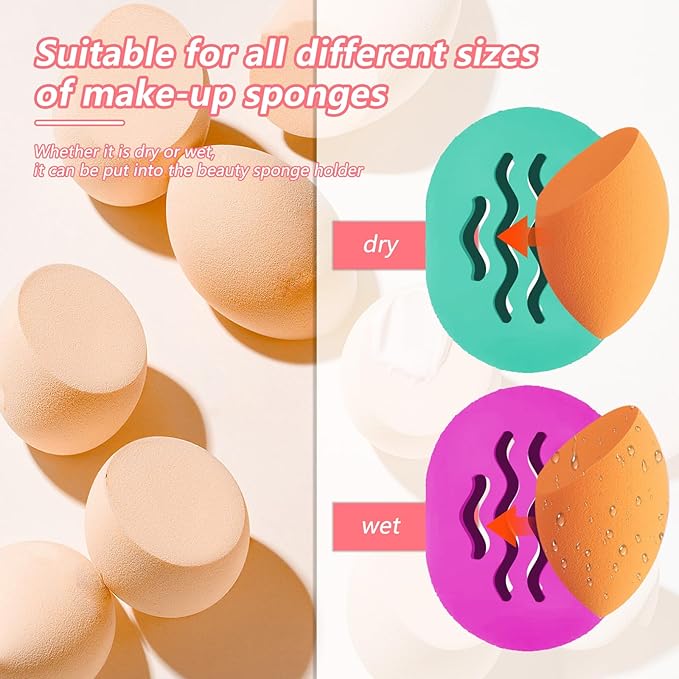 Makeup Sponge Holder,Travel Make up Sponges Organizer,Silicone Shatterproof Make Up Sponge Case,Breathable makeup sponge case, suitable for business or travel(Green)