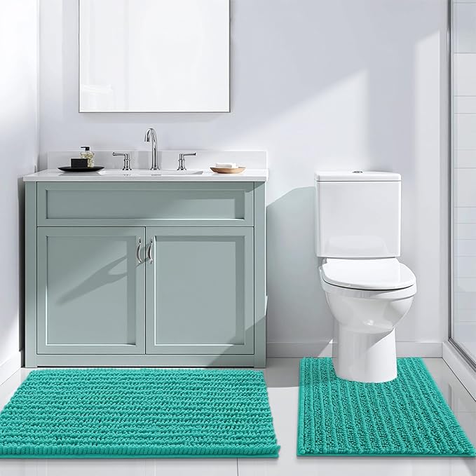 Arotive Luxury Chenille Bathroom Rug Mat, Extra Soft Thick Absorbent Shaggy Bath Rugs, Non-Slip Machine Wash Dry, Plush Bath Mats for Bathroom, Shower and Tub, 36x24, Teal