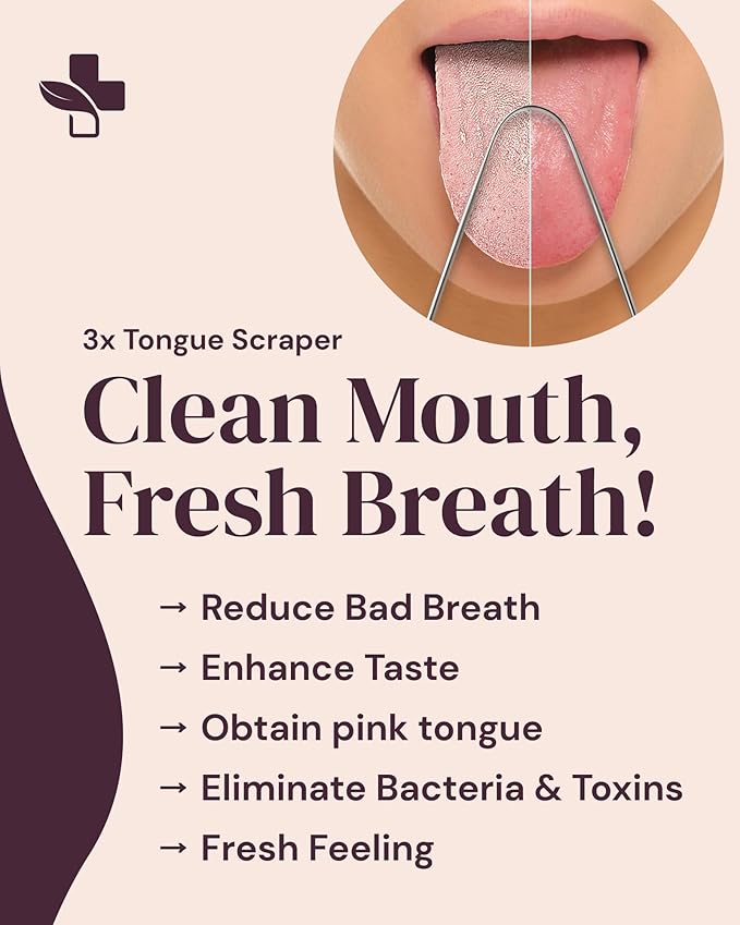 YogaMedic Tongue Scraper for Adults & Kids, 100% Stainless Steel Cleaner - Tongue Cleaners with Travel Case, Personal Care Products, Oral Dental Care, Bad Breath Treatment for Adults, U Shape, 3 Pack