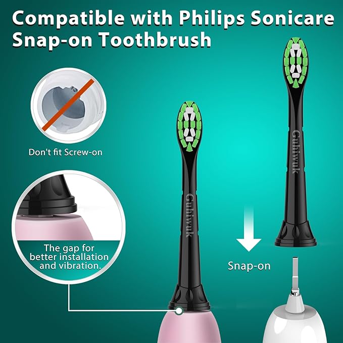 Guhiwuk Designed for Sonicare Replacement Heads, Electric Toothbrush Replacement Brush Heads Compatible with Philips Sonicare, 10 Pack, Black
