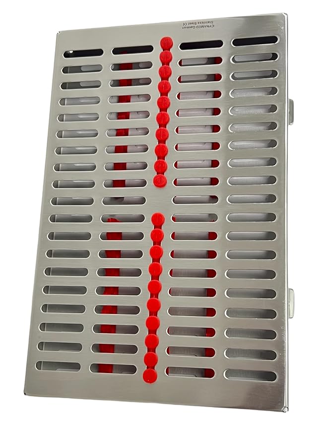 ArtLab-Dental Instrument Sterilization Cassette Rack Box (for 20 Pieces) for Dental Instruments Organizer and Dental Hygiene Sterilization Cassettes Rack Box (20 Slot-RED)