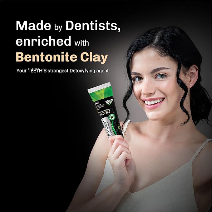 BENTODENT Fluoride Free Organic Charcoal Toothpaste with Bentonite Clay for Teeth Whitening- Natural Sensitive Teeth Whitening Toothpaste, Vegan, Travel