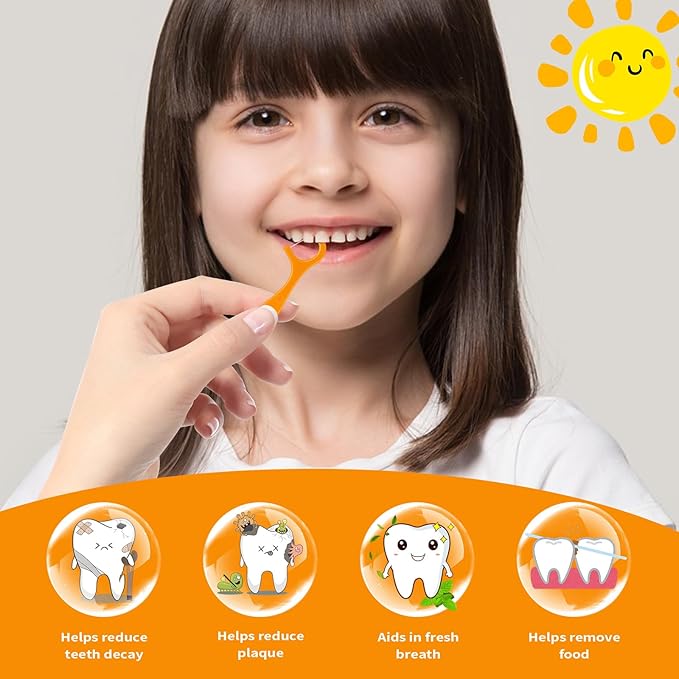Kids Flossers,200 Counts Toddler Floss Includes 4 Portable Travel Cases,Reusable Floss Pick,No Shred Thread and Unflavored